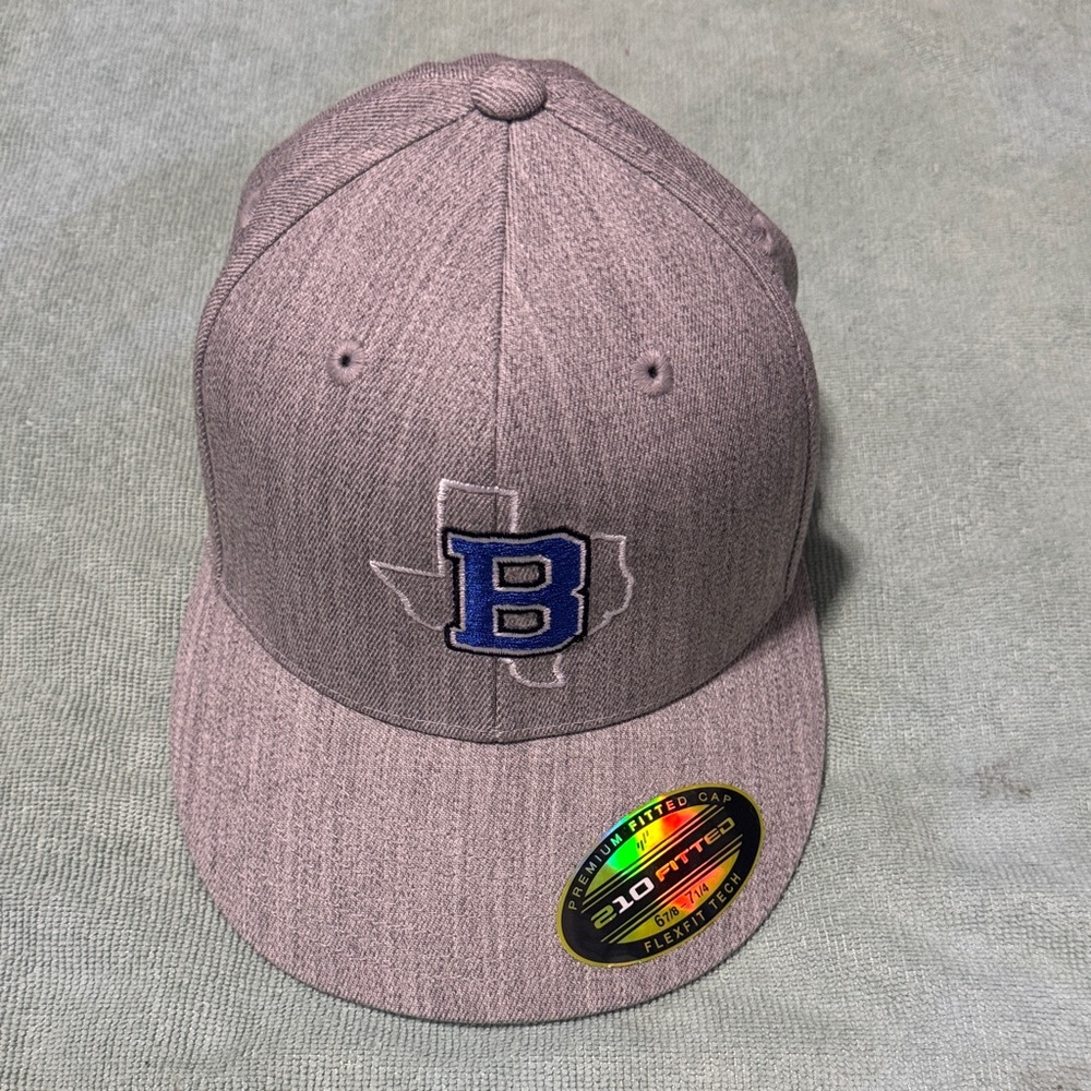 Port Authority Gray Fitted Hat with Blue Logo